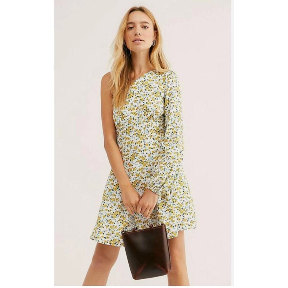 Free People Jules Floral One Shoulder Mini Dress Size 8 USA Made NWT